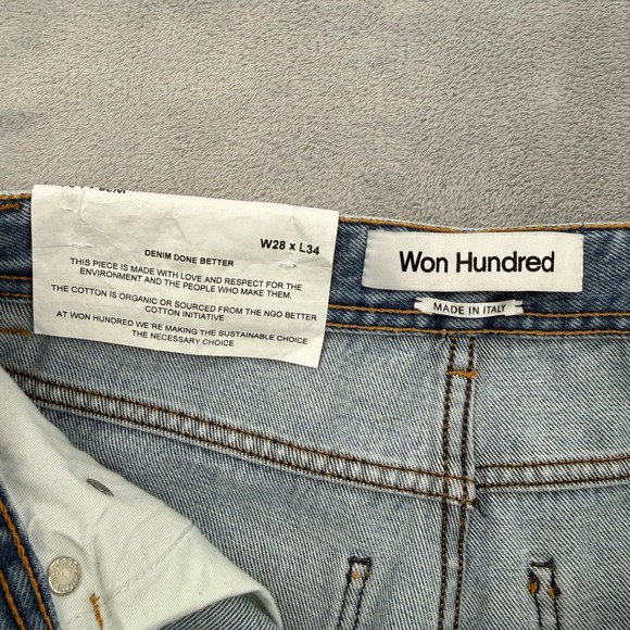 Won Hundred Kiri Wash 4 Denim Jeans Light Wash Wide Leg Made in Italy W28 L34 - Picture 6 of 16